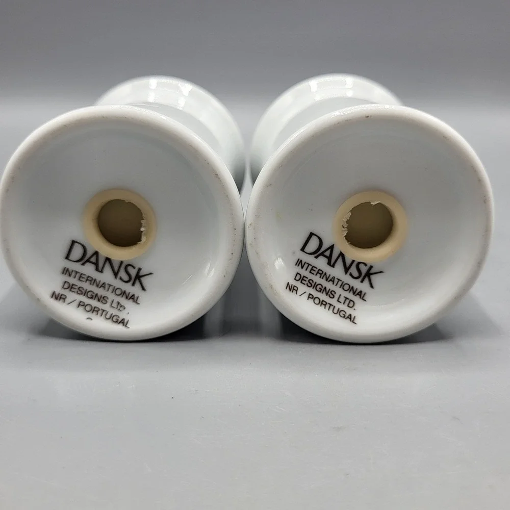 Vintage Dansk Salt and Pepper Shakers Navy Blue Banded White Porcelain Portugal